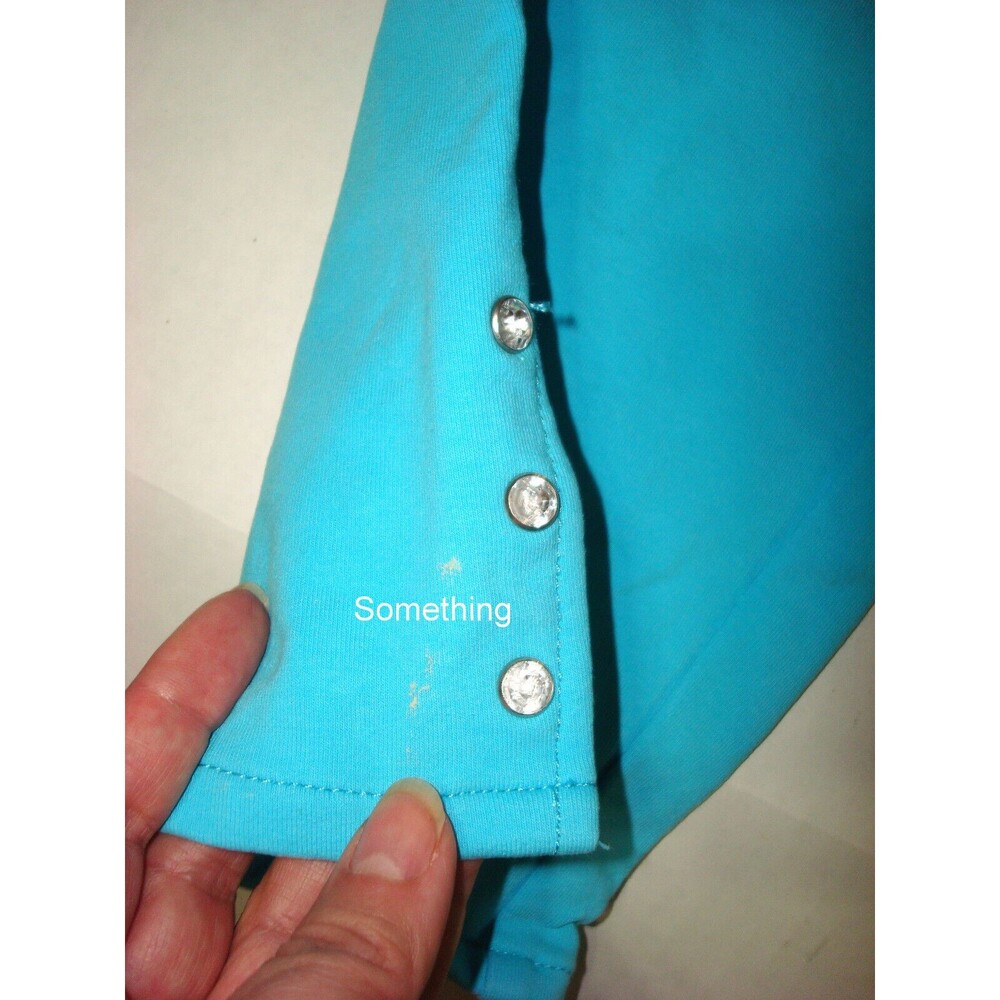 Womens Quacker Factory Dream Jeannes S Capri Turquoise Blue Pull On Pants Rhines - Picture 4 of 10